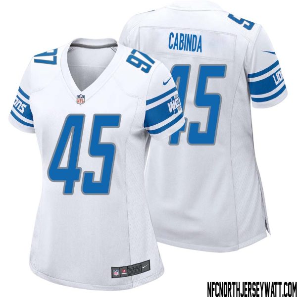 Jason Cabinda No 45 Women White Detroit Lions Player Away Game Jersey – Replica