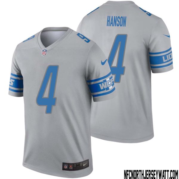 Jason Hanson No 4 Men Gray Detroit Lions Inverted Legend Jersey – Replica