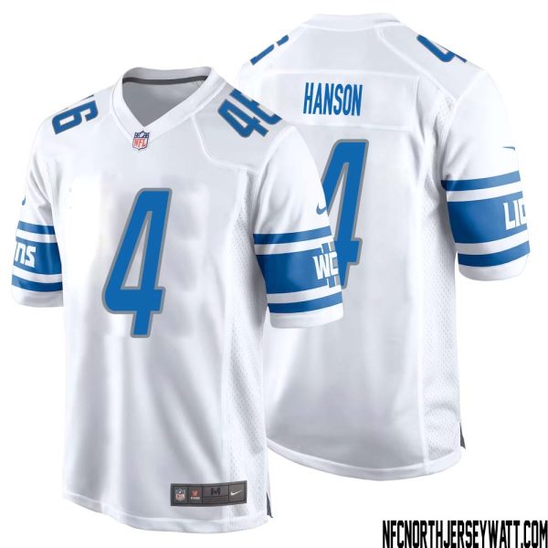Jason Hanson No 4 Men White Detroit Lions Player Away Game Jersey – Replica