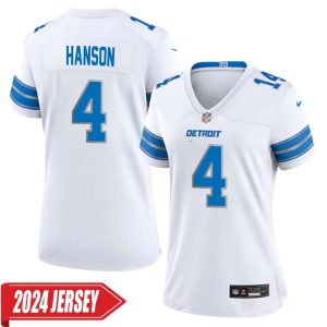 Jason Hanson No 4 Woman’s Detroit Lions Away Game 2024 Jersey – White