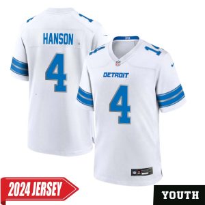 Jason Hanson No 4 Youth’s Detroit Lions Away Game 2024 Jersey – White