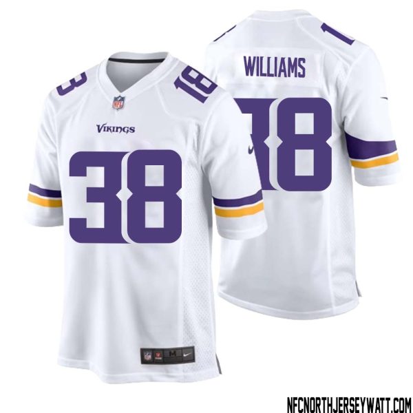 Jaylin Williams No 38 Men White Minnesota Vikings Game Player Away Jersey – Replica