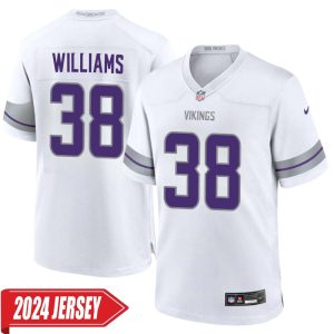 Jaylin Williams No 38 Men’s Minnesota Vikings White Alternate Custom Game 2024 Jersey