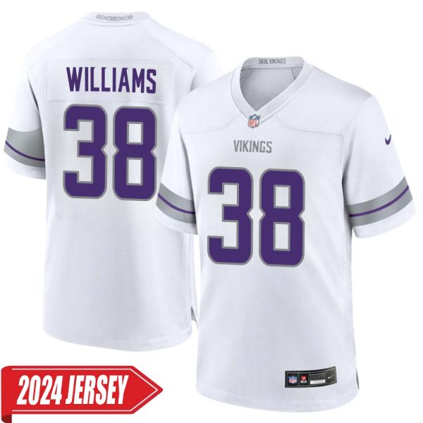Jaylin Williams No 38 Men’S Minnesota Vikings White Alternate Custom Game 2024 Jersey