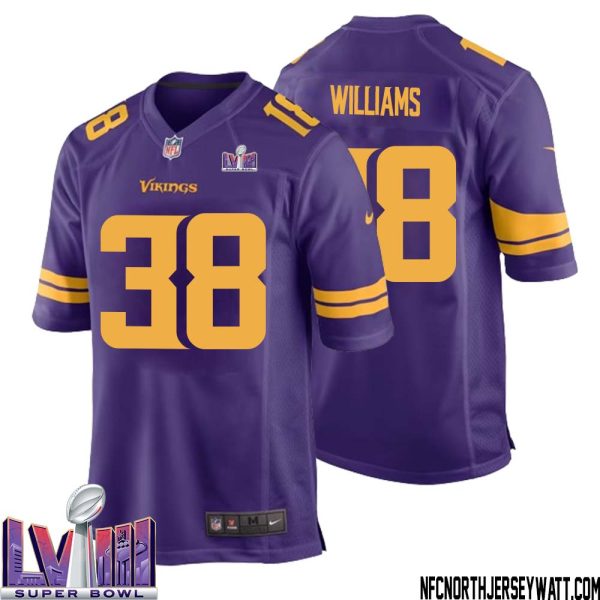 Jaylin Williams No 38 Minnesota Vikings Super Bowl Lviii Alternate Game Jersey Purple For Men – Replica