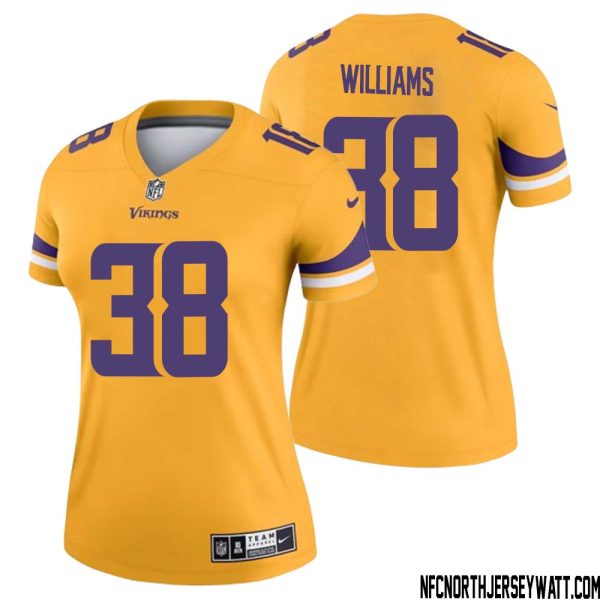 Jaylin Williams No 38 Women Minnesota Vikings Gold Inverted Legend Jersey – Replica