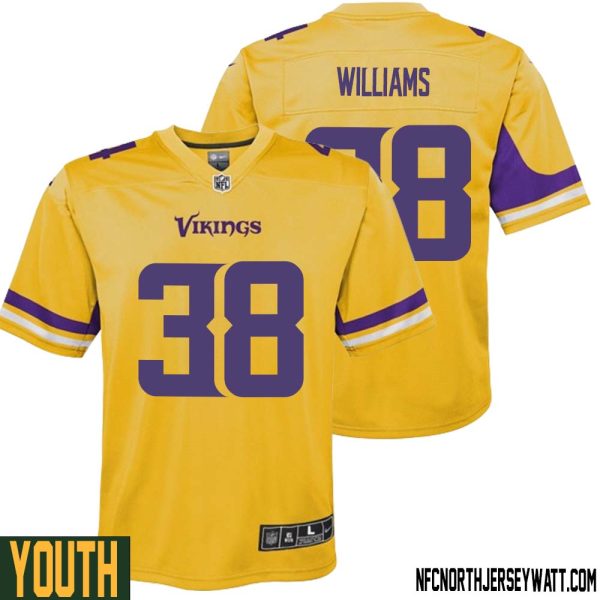 Jaylin Williams No 38 Youth Minnesota Vikings Gold Inverted Legend Jersey – Replica