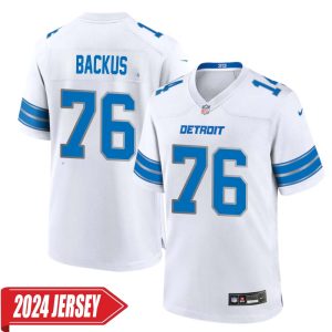 Jeff Backus No 76 Men’s Detroit Lions Away Game 2024 Jersey – White