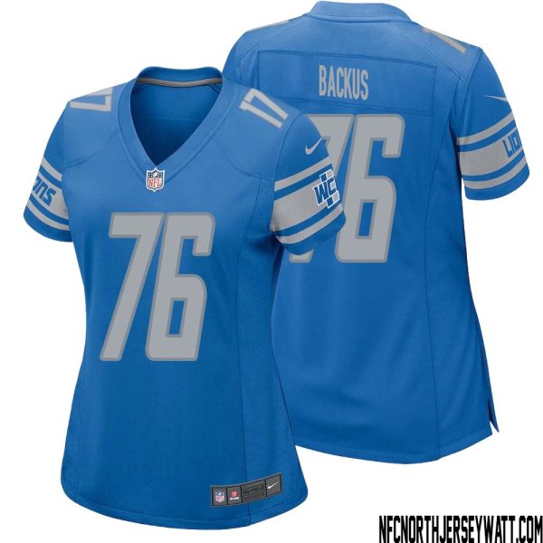 Jeff Backus No 76 Women Blue Detroit Lions Player Home Game Jersey – Replica
