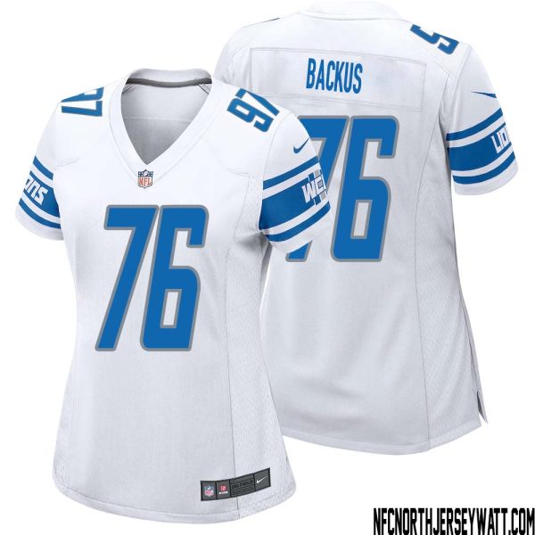 Jeff Backus No 76 Women White Detroit Lions Player Away Game Jersey – Replica