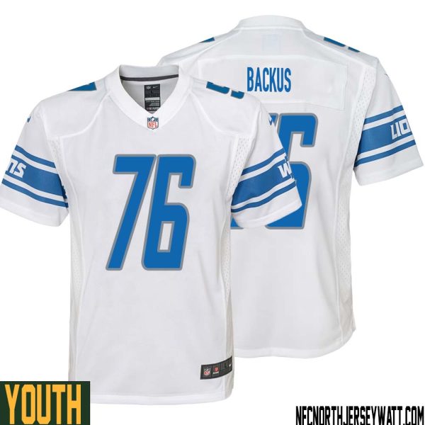 Jeff Backus No 76 Youth White Detroit Lions Player Away Game Jersey – Replica