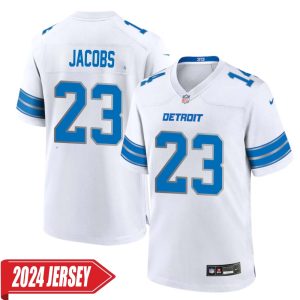 Jerry Jacobs No 23 Men’s Detroit Lions Away Game 2024 Jersey – White
