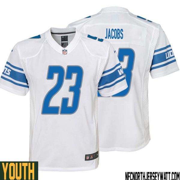 Jerry Jacobs No 23 Youth White Detroit Lions Player Away Game Jersey – Replica