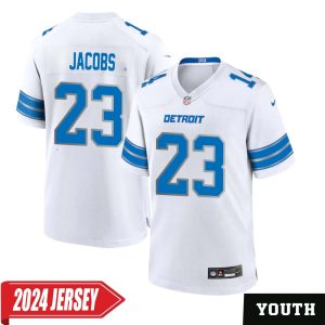 Jerry Jacobs No 23 Youth’s Detroit Lions Away Game 2024 Jersey – White