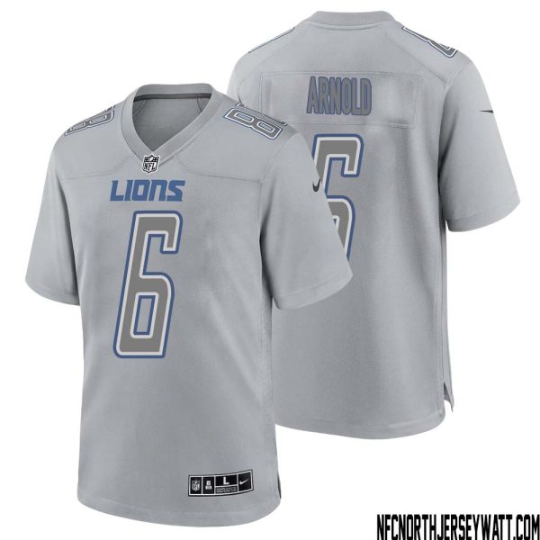 Jim Arnold No 6 Men Gray Detroit Lions Atmosphere Fashion Game Jersey – Replica