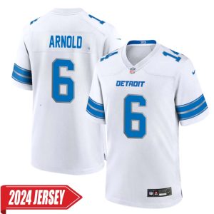 Jim Arnold No 6 Men’s Detroit Lions Away Game 2024 Jersey – White