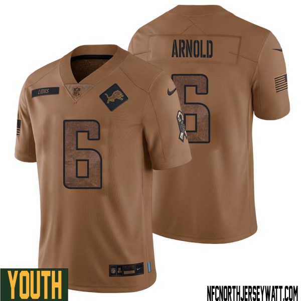 Jim Arnold No 6 Youth Brown Detroit Lions 2023 Salute To Service Retired Player Limited Jersey – Replica
