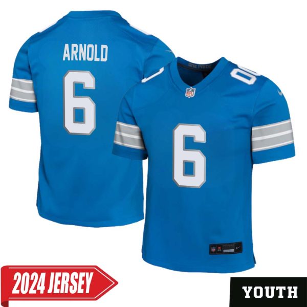 Jim Arnold No 6 Youth’S Detroit Lions Home Game 2024 Jersey – Blue