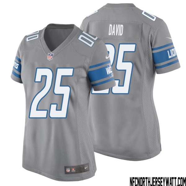 Jim David No 25 Women Gray Detroit Lions Player Alternate Game Jersey – Replica