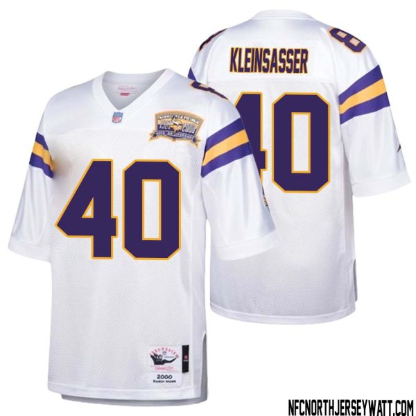 Jim Kleinsasser No 40 Men Mitchell & Ness White Minnesota Vikings Authentic Throwback Retired Player Jersey- Replica