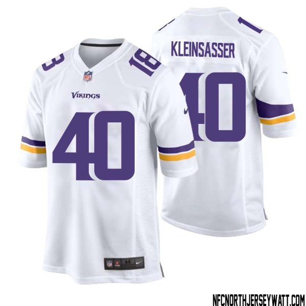Jim Kleinsasser No 40 Men White Minnesota Vikings Game Player Away Jersey – Replica