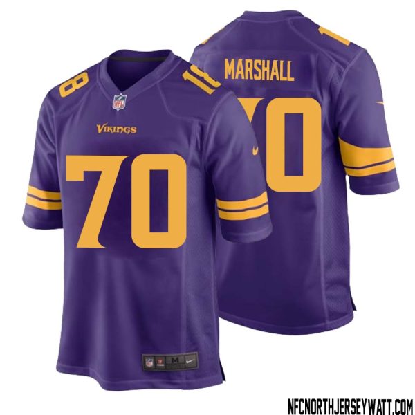 Jim Marshall No 70 Men Purple Minnesota Vikings Alternate Game Jersey – Replica