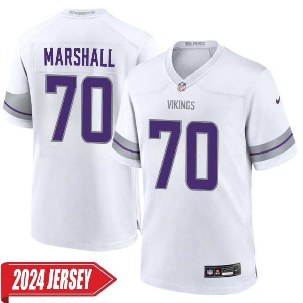 Jim Marshall No 70 Men’S Minnesota Vikings White Alternate Custom Game 2024 Jersey