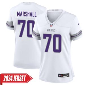 Jim Marshall No 70 Woman’s Minnesota Vikings White Alternate Custom Game 2024 Jersey