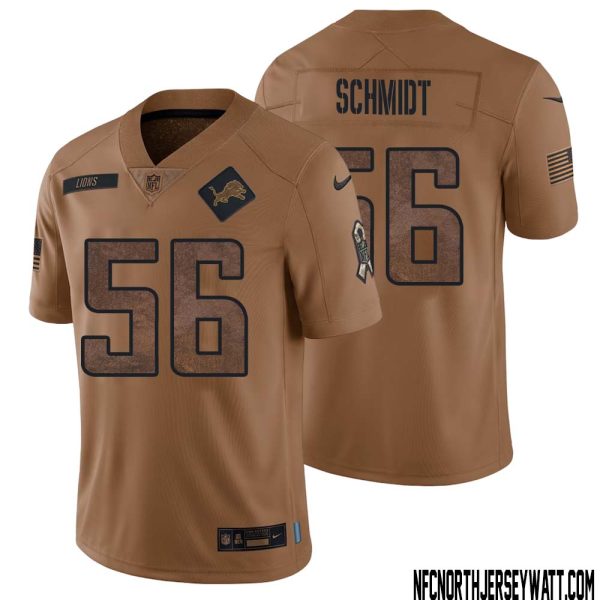 Joe Schmidt No 56 Men Brown Detroit Lions 2023 Salute To Service Retired Player Limited Jersey – Replica