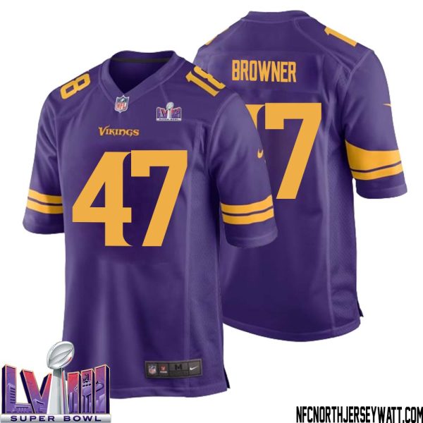 Joey Browner No 47 Minnesota Vikings Super Bowl Lviii Alternate Game Jersey Purple For Men – Replica