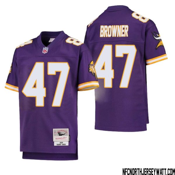 Joey Browner No 47 Youth Mitchell & Ness Purple Minnesota Vikings 1998 Legacy Retired Player Jersey- Replica