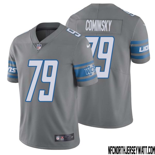 John Cominsky No 79 Men Steel Detroit Lions Vapor Untouchable Color Rush Limited Player Jersey – Replica