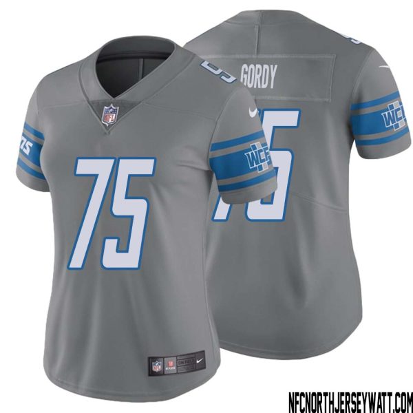 John Gordy No 75 Women Steel Detroit Lions Vapor Untouchable Color Rush Limited Player Jersey – Replica