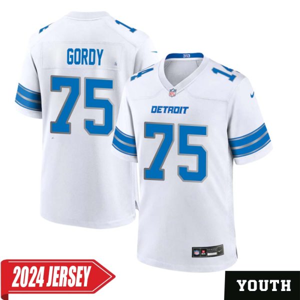 John Gordy No 75 Youth’S Detroit Lions Away Game 2024 Jersey – White