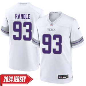 John Randle No 93 Men’s Minnesota Vikings White Alternate Custom Game 2024 Jersey