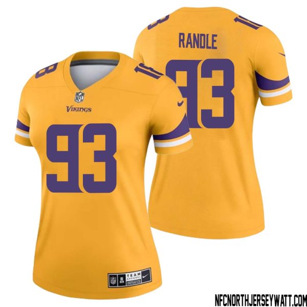 John Randle No 93 Women Minnesota Vikings Gold Inverted Legend Jersey – Replica