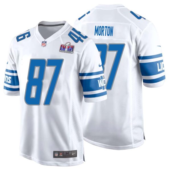 Johnnie Morton No 87 Mens Custom White Detroit Lions Super Bowl LVIII Away Game Jersey