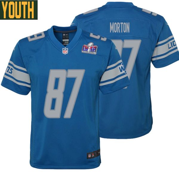Johnnie Morton No 87 Youths Custom Blue Detroit Lions Super Bowl Lviii Player Home Game Jersey