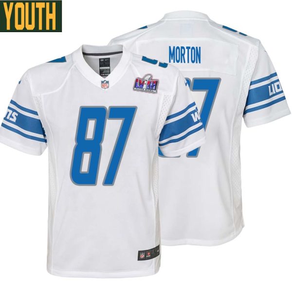 Johnnie Morton No 87 Youths Custom White Detroit Lions Super Bowl Lviii Away Game Jersey