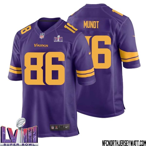 Johnny Mundt No 86 Minnesota Vikings Super Bowl Lviii Alternate Game Jersey Purple For Men – Replica