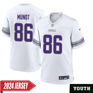 Johnny Mundt No 86 Youth’s Minnesota Vikings White Alternate Custom Game 2024 Jersey