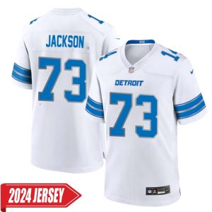 Jonah Jackson No 73 Men’s Detroit Lions Away Game 2024 Jersey – White