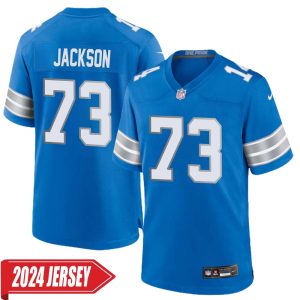 Jonah Jackson No 73 Men’s Detroit Lions Home Game 2024 Jersey – Blue