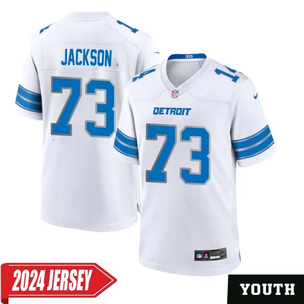 Jonah Jackson No 73 Youth’S Detroit Lions Away Game 2024 Jersey – White