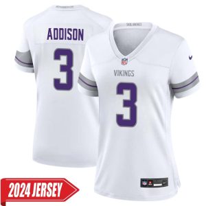 Jordan Addison No 3 Woman’s Minnesota Vikings White Alternate Custom Game 2024 Jersey