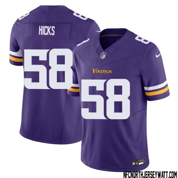 Jordan Hicks No 58 Men Purple Minnesota Vikings Vapor F.u.s.e. Limited Jersey- Replica