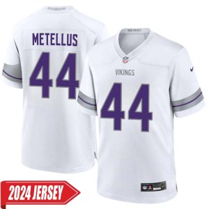 Josh Metellus No 44 Men’s Minnesota Vikings White Alternate Custom Game 2024 Jersey