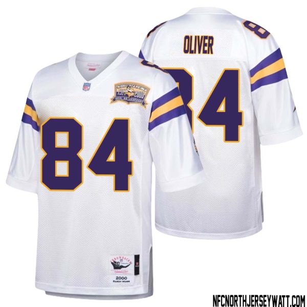 Josh Oliver No 84 Men Mitchell & Ness White Minnesota Vikings Authentic Throwback Retired Player Jersey- Replica