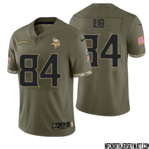 Josh Oliver No 84 Men Olive Minnesota Vikings 2022 Salute To Service Retired Player Limited Jersey – Replica