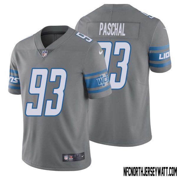 Josh Paschal No 93 Men Steel Detroit Lions Vapor Untouchable Color Rush Limited Player Jersey – Replica